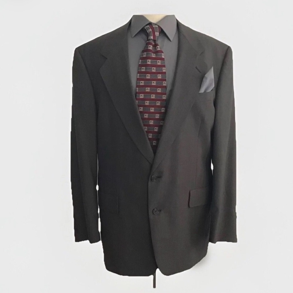 HART SCHAFFNER MARX Vintage Gray Wool Subtle Windowpane Plaid Suit Coat 42R EUC